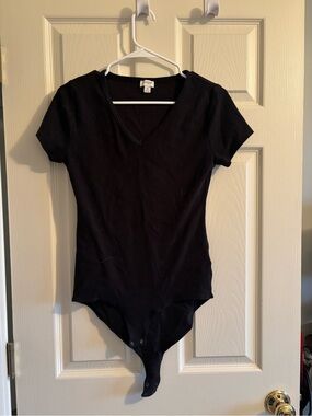 J. Crew Black V-Neck Tee Bodysuit